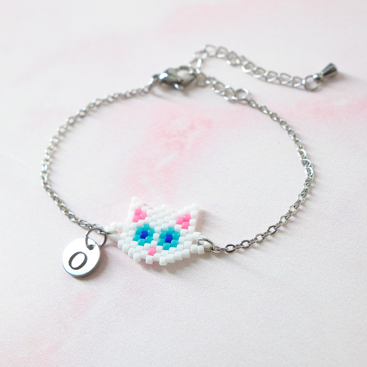 Pulsera Miyuki Gato Blanco -  Personalizada