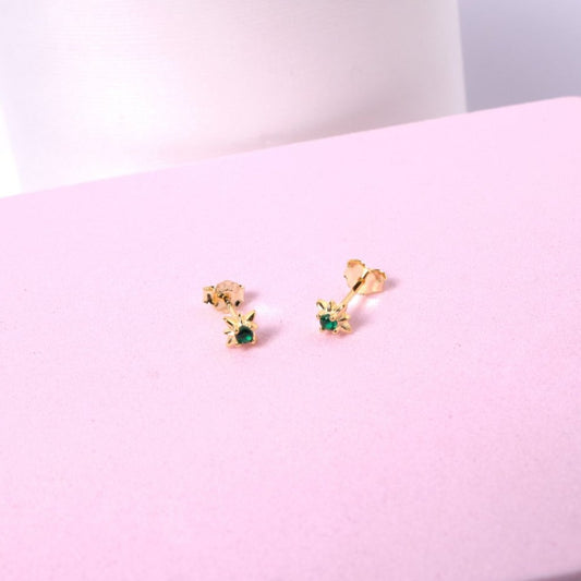 Aretes Bellatrix  -Verde - Gold - 4mm